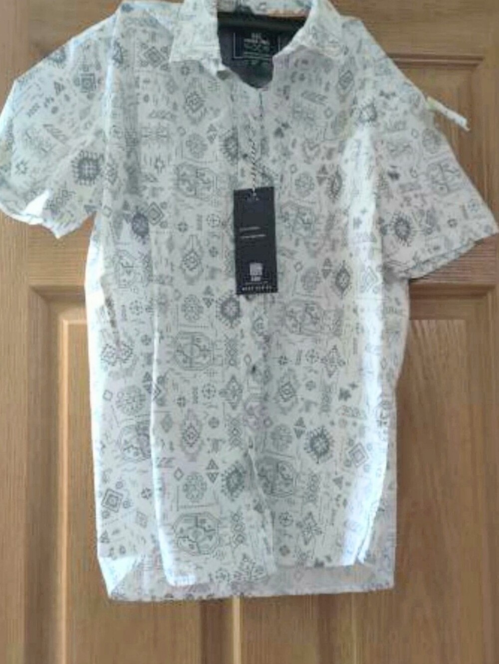 MBX Premium Goods Short Sleeve Button Down Shirt Snow White and Blue Size Medium